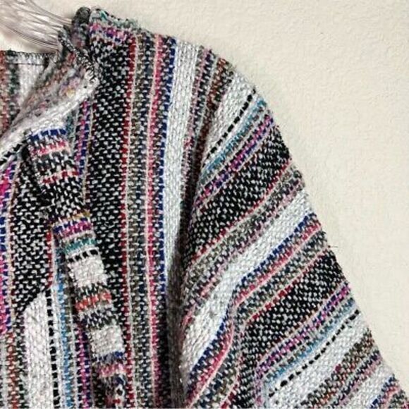Womens White Multi Striped Knit Hoodie Sweater Boxy Pullover Hippie Size Medium - Picture 2 of 6